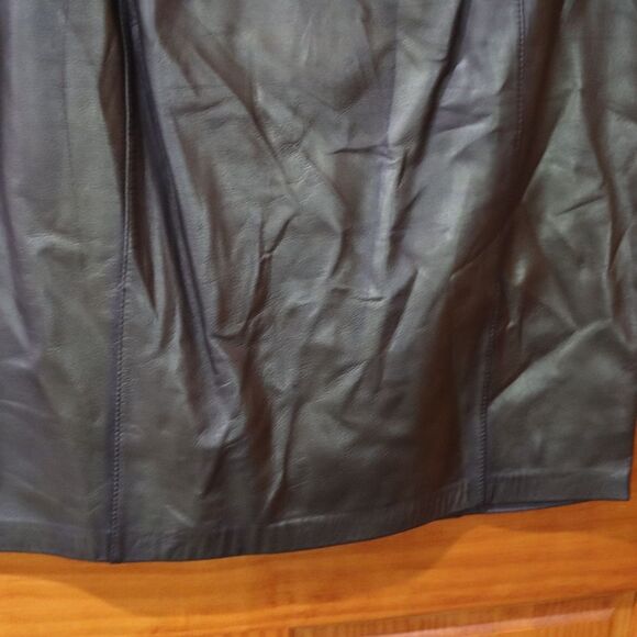Kay Unger Black Leather Mini Skirt 10 Gothic Corporate Goth - Picture 5 of 10